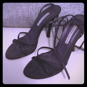 Charles David Sonnet Black Satin Ankle Strap Heels
